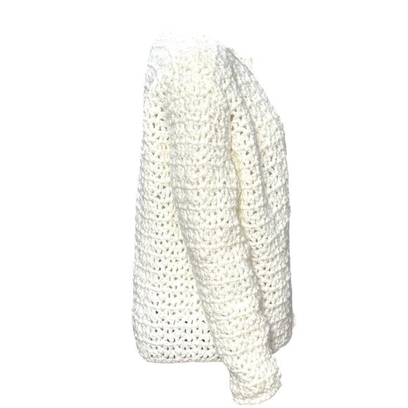 CCC Handmade White Crochet Cardigan Sweater Long Sleeve Open Front Cozy Warm Med - Picture 4 of 6